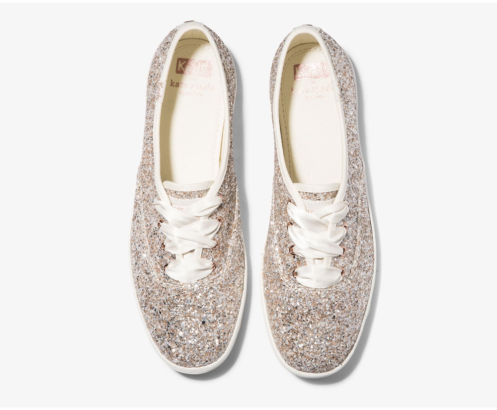 Keds Sneakers Rose Gold - Kate Spade new york Champion Glitter - Womens CBDRVX-568